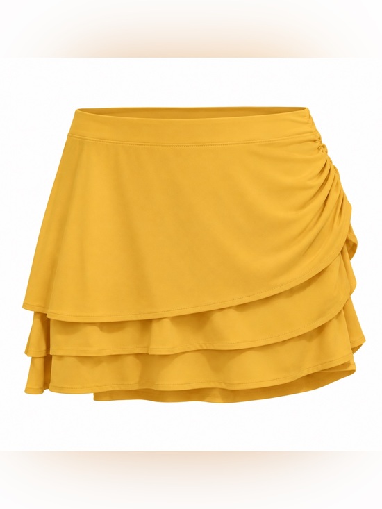 JoyLab Pants - NEW JoyLab Tiered Active Skort Built-In Shorts Ruched Side Yellow Gold Size M